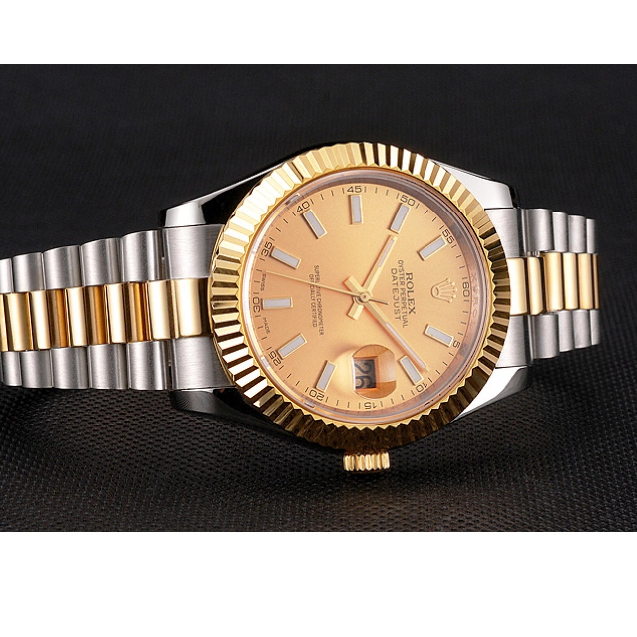 Aaa fake watches Dial Tone Gold Case Steel Bezel Bracelet Two Rolex Gold Datejust Swiss Stainless 0707